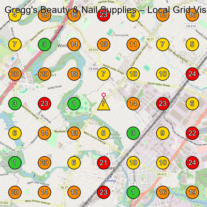 Gregg's Beauty & Nail Supplies Beauty Supply Store GeoGrid ranking map for Linden NJ